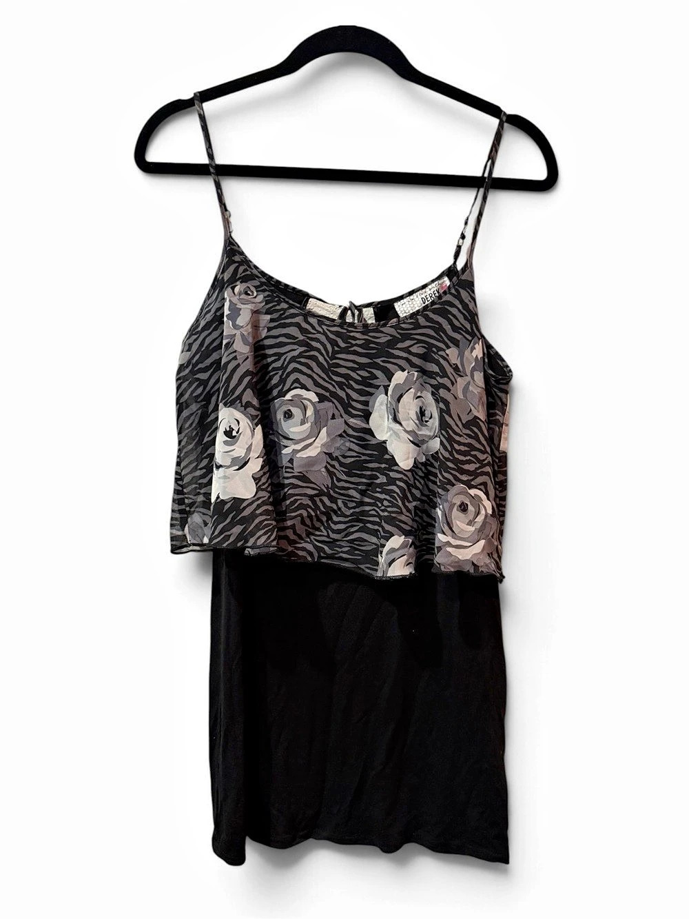 Derek Heart Y2K Zebra Floral Layered Mini Dress Size M Black Gray